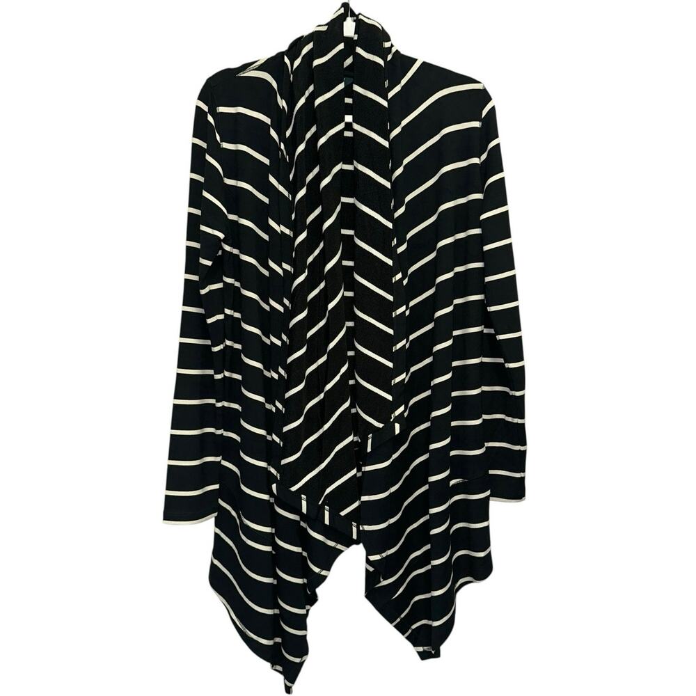 Lauren Ralph Lauren Hooded‎ Striped Waterfall Cardigan Medium Black White Draped
